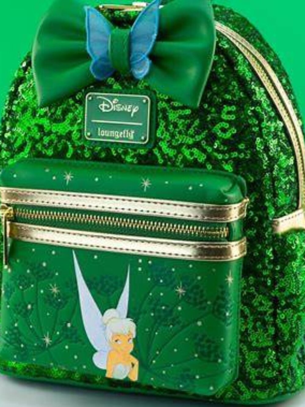 NWT Loungefly Disney Tinker Bell Emerald Green Sequin Mini Backpack WDBK2009